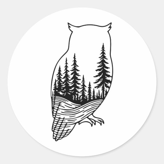 Owl Silhouette with Forest Scene Ronde Sticker (Voorkant)