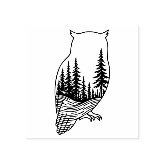 Owl Silhouette with Forest Scene Rubberstempel (Afrduk)