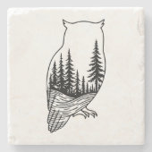 Owl Silhouette with Forest Scene Stenen Onderzetter (Voorkant)