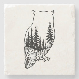 Owl Silhouette with Forest Scene Stenen Onderzetter