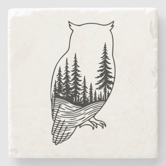 Owl Silhouette with Forest Scene Stenen Onderzetter (Voorkant)