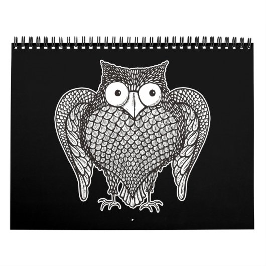 Owl Sketch Cartoon Kalender (Hoes)