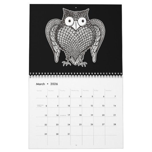 Owl Sketch Cartoon Kalender (Mar 2026)