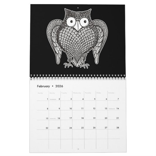 Owl Sketch Cartoon Kalender (Feb 2026)