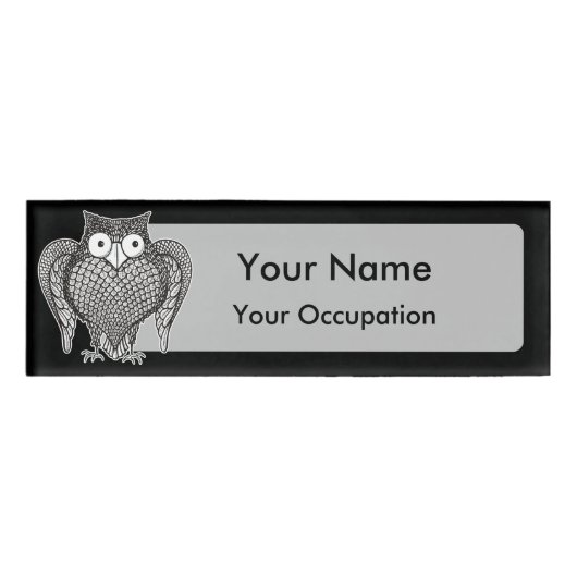 Owl Sketch Cartoon Naambadge (Voorkant)