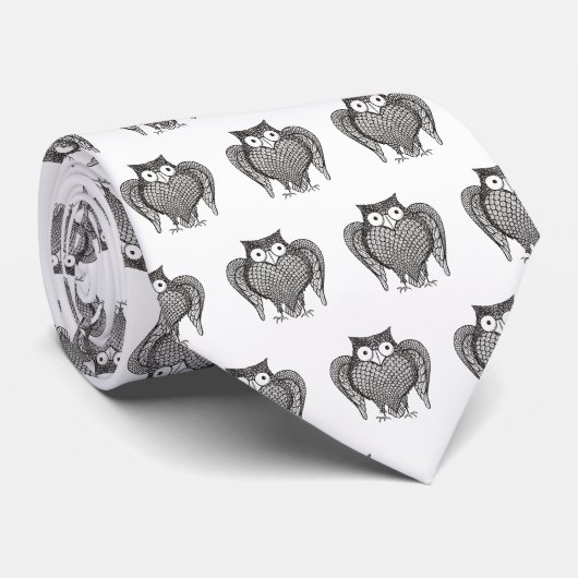 Owl Sketch Cartoon Pattern Stropdas (Opgerold)