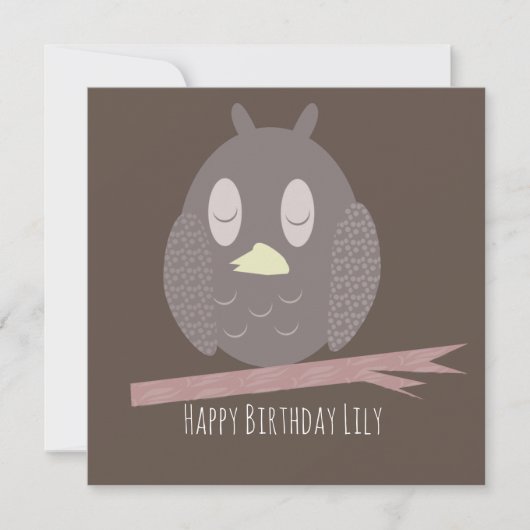 Owl Slapen Happy Birthday Name Kaart (Voorkant)