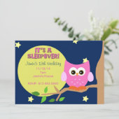 Owl Sleepover Invite Kaart (Staand voorkant)
