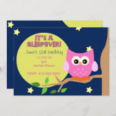 Owl Sleepover Invite Kaart (Voorkant / Achterkant)