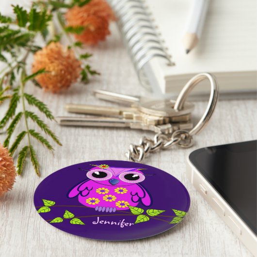 Owl sleutelhanger met naam (Zijkant)