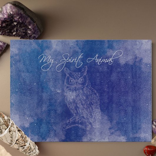 Owl Spirit Animal Blue Decorative Cutting Board Snijplank