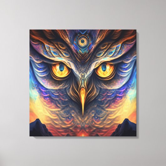 Owl Spirit Animal Neon Wisdom Deep Connection Canvas Afdruk (Voorkant)
