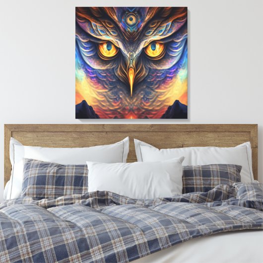 Owl Spirit Animal Neon Wisdom Deep Connection Canvas Afdruk (Insitu (Slaapkamer))