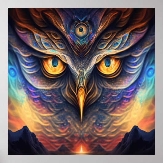 Owl Spirit Animal Neon Wisdom Deep Connection Poster (Voorkant)