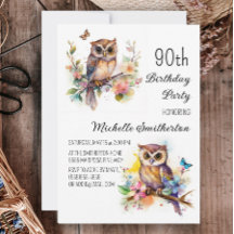 Owl Spring Flowers Butterflies 90th Birthday