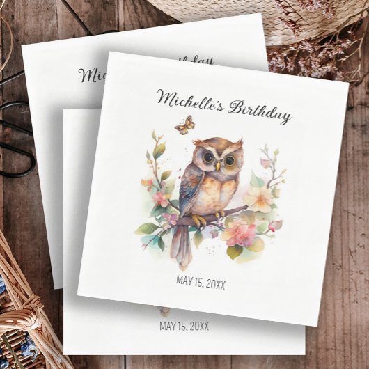 Owl Spring Flowers Butterflies Happy Birthday Name Servet