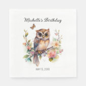 Owl Spring Flowers Butterflies Happy Birthday Name Servet (Voorkant)