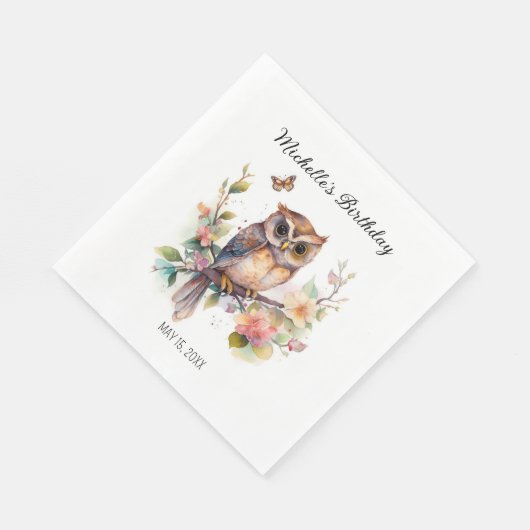 Owl Spring Flowers Butterflies Happy Birthday Name Servet (Hoek)
