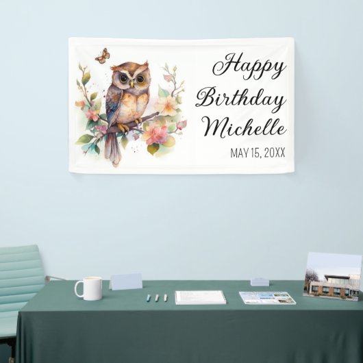 Owl Spring Flowers Butterflies Happy Birthday Name Spandoek (Beurs)