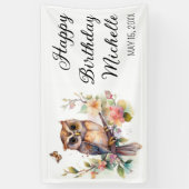 Owl Spring Flowers Butterflies Happy Birthday Name Spandoek (Verticaal)