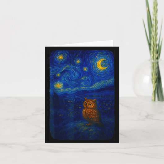 Owl Starry Cute Night Van Gogh Owl Bird Lovers Wom Kaart (Voorkant)