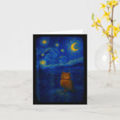 Owl Starry Cute Night Van Gogh Owl Bird Lovers Wom Kaart (Gele Bloem)