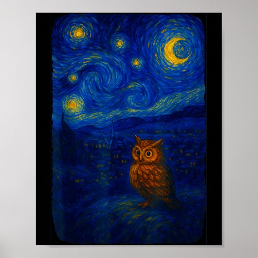 Owl Starry Cute Night Van Gogh Owl Bird Lovers Wom Poster (Voorkant)