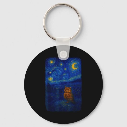 Owl Starry Cute Night Van Gogh Owl Bird Lovers Wom Sleutelhanger (Voorkant)