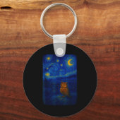Owl Starry Cute Night Van Gogh Owl Bird Lovers Wom Sleutelhanger (Voorkant)
