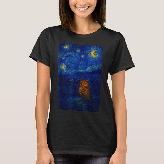 Owl Starry Cute Night Van Gogh Owl Bird Lovers Wom T-shirt (Voorkant)