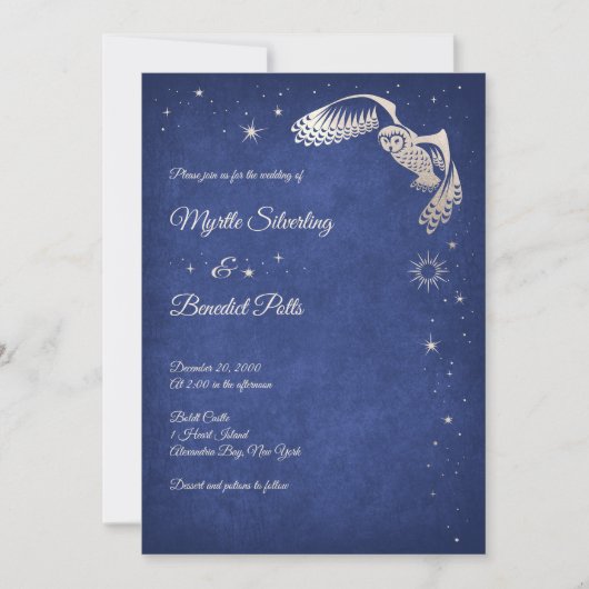 Owl Stars Wizard Blue Magic Wedding Kaart (Voorkant)
