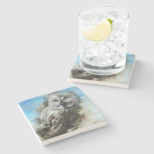 Owl Stenen Onderzetter (Zijkant)