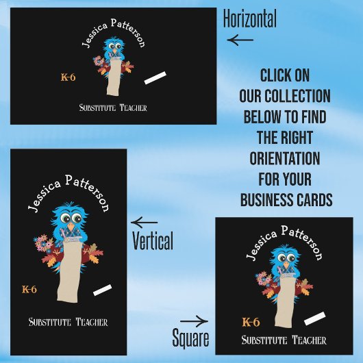 Owl Substitute leraar Chalkboard ContactKaarten Vierkante Visitekaartje