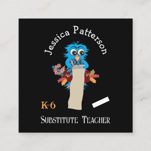Owl Substitute leraar Chalkboard ContactKaarten Vierkante Visitekaartje (Voorkant)