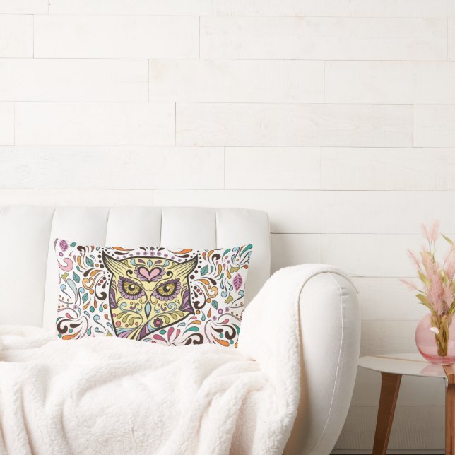 Owl Sugar Skull en Roze Paarse Blue Mint Pillow Kussen (Bank)