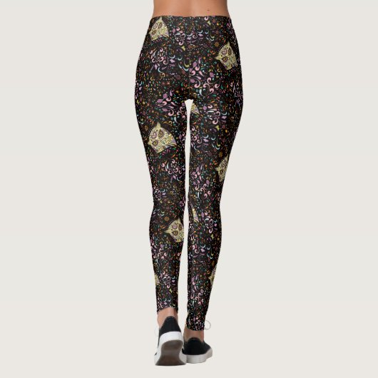 Owl Suikerschedel en roze Paarse blauwe mint Leggings (Achterkant)