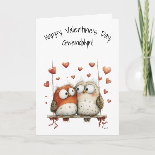 Owl Sweethearts Whimsical Happy Valentine's Day Kaart (Voorkant)