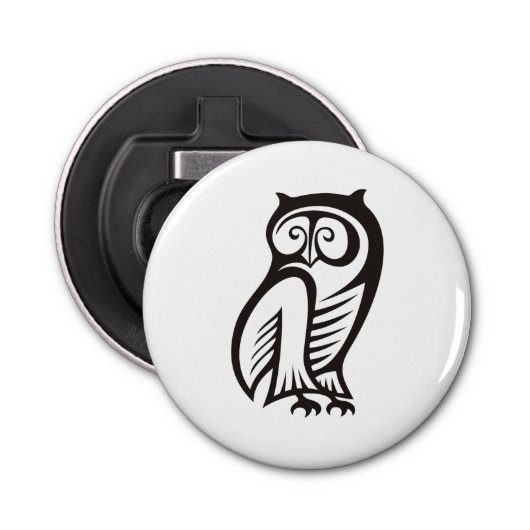 Owl Symbool zwart Button Flesopener (Voorkant)