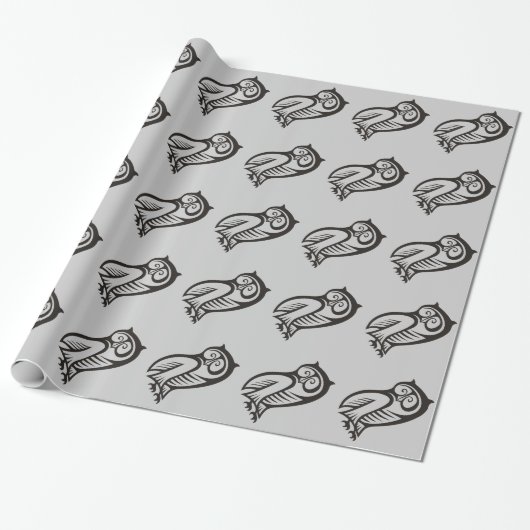Owl Symbool zwart Cadeaupapier (Uitgerold)