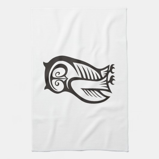 Owl Symbool zwart Theedoek (Verticaal)