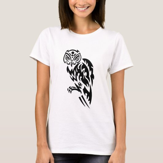 Owl Tattoo Style Design Black White T-shirt (Voorkant)