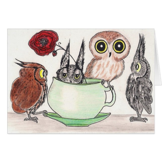 Owl Tea Party - Card (Voorkant Horizontaal)