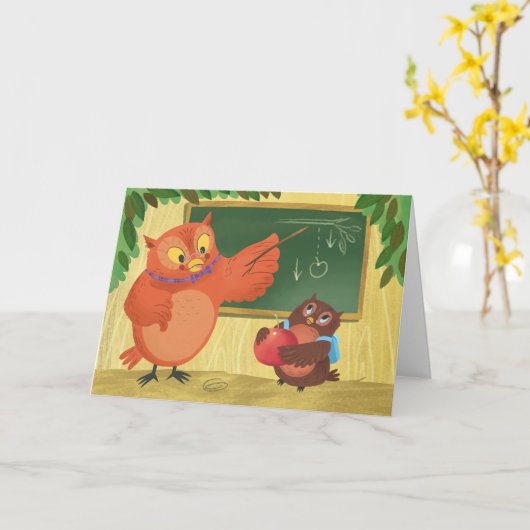 Owl Teacher Waardering Kaart (Gele Bloem)