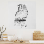 Owl tekenkunst afdrukken poster (Keuken)