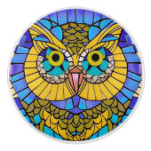 Owl thema - Blauw / Geel vogelmozaïek Keramische Knop (Voorkant)
