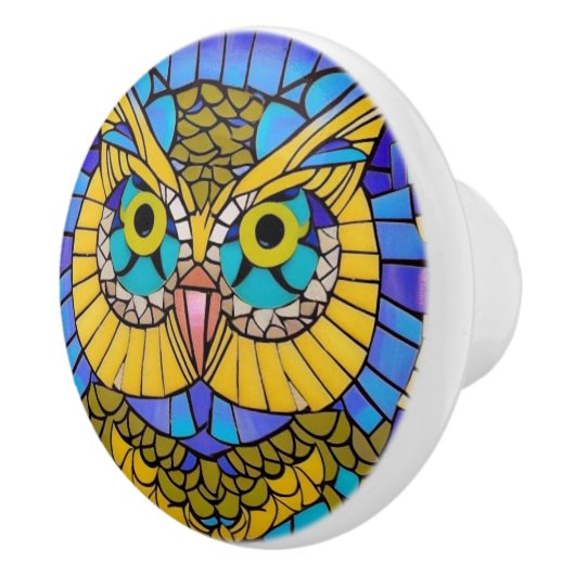 Owl thema - Blauw / Geel vogelmozaïek Keramische Knop (Rechts)