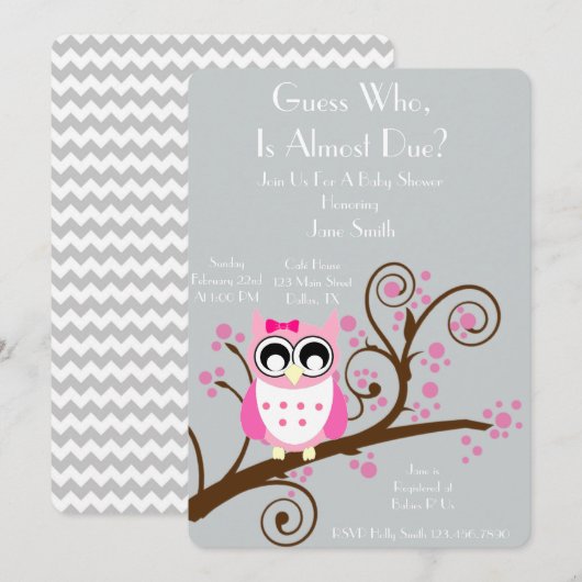 Owl Theme Baby shower Kaart (Voorkant / Achterkant)