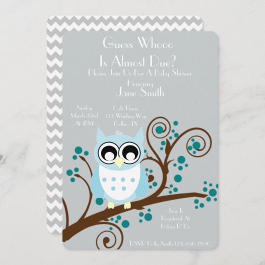 Owl Theme Baby shower Kaart (Voorkant / Achterkant)