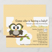 Owl Thleing Baby shower nodigt gele uitnodigingen  (Voorkant / Achterkant)