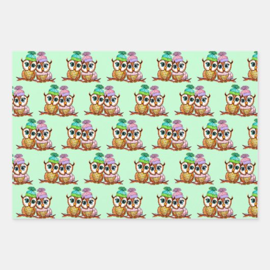 Owl Thmed Birthday and Kerstmis Inpakpapier Vel (Voorkant 3)